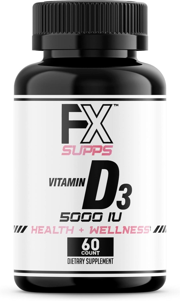 FXSUPPS Vitamine D3 5000 UI (1 pack, 60 softgels faciles à avaler)