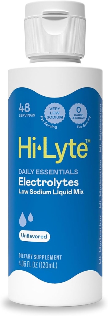 Hi-Lyte quotidien Essentiels faibles électrolytes de sodium Mélange liquide non aromatisé, 48 portions
