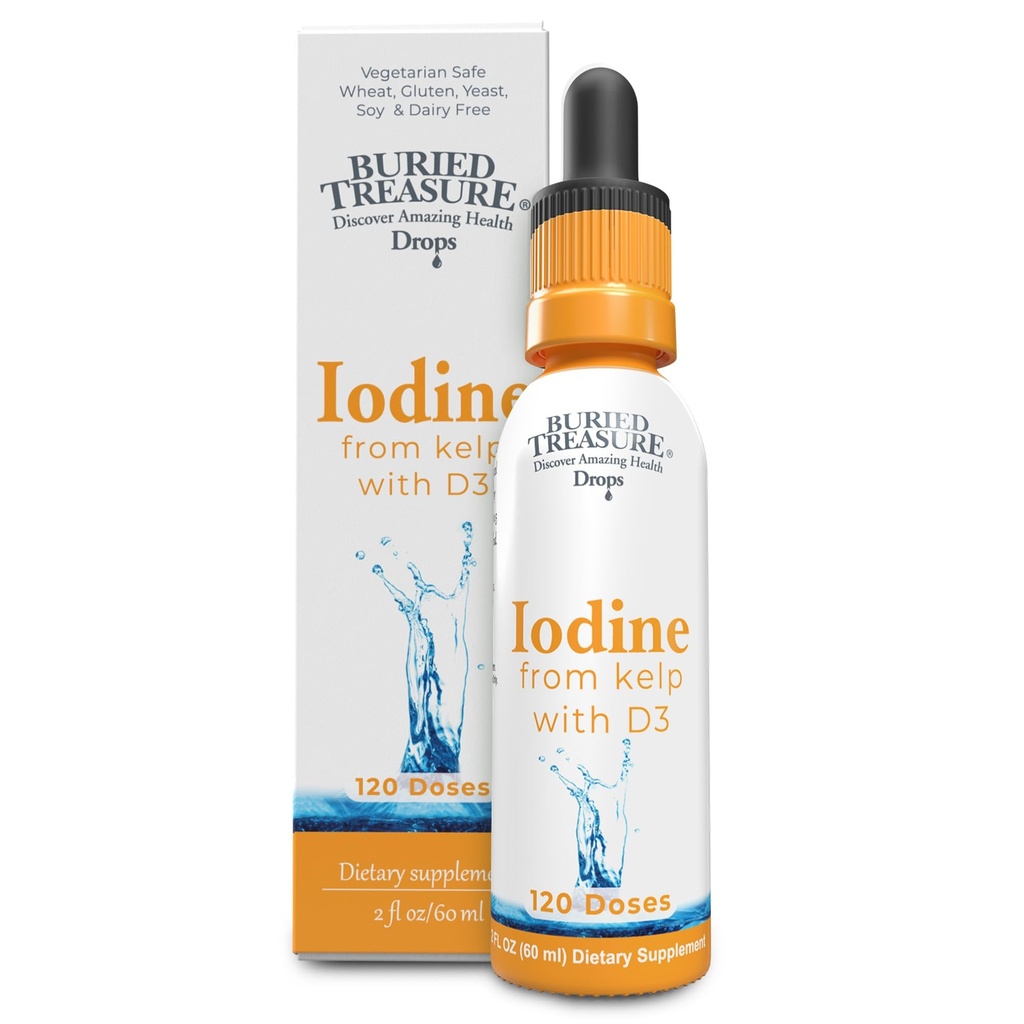 Trésor enterré Iodine gouttes de Kelp - 2% gouttes liquides,120 portions, 2 fl oz, Natural Thyroïde & Immune Support, Vegan & Non OGM