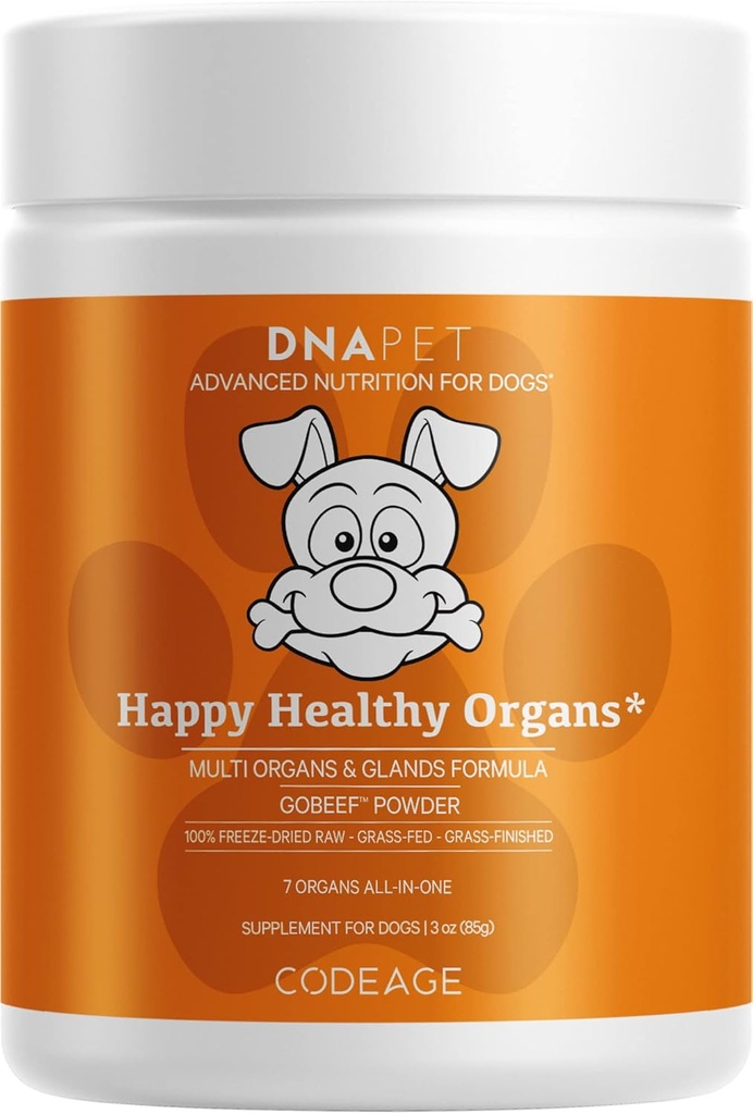 Happy Healthy Organs & Glands Supplement for Dogs, Freeze-Dried Raw Grass-Fed Beef Foie coeur Spleen Pancréas Bone Marrow, Bovin Thymus Multi Organ Poudre, Vitamines de Canine, 3 oz