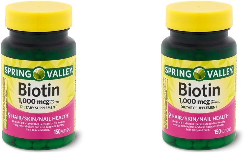 Spring Health Spring Valley Biotin 1000 Mgg 300 (2x150) Softgels pour une peau, des cheveux et des ongles sains + Votre guide vitaminique©