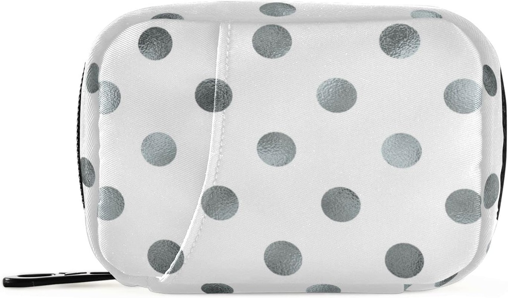 Naanle Silver White Polka Pill Box 7 Day Case Bag Organisateur de voyage avec zipper Portable Taille compacte hebdomadaire pour le support de supplément de vitamine A Points Gris 4,6 x 3,14 x 1,88 pouce