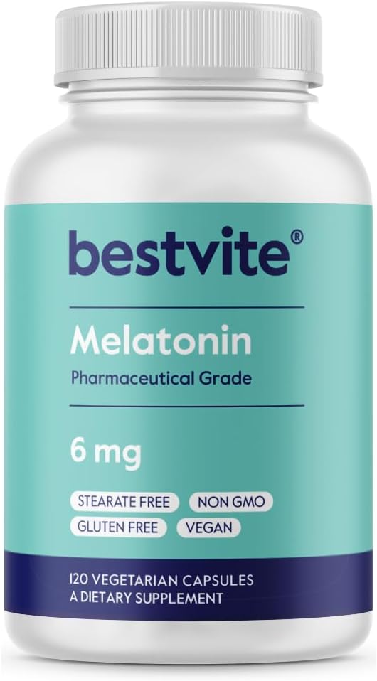 BESTVITE Melatonine 6 mg - 120 Vég. - Pas de stéarate - Pas de sucralose, Pas de dextrose, Pas de dioxyde de silicone, Pas de Mannitol - Vegan - Non-OGM - Sans gluten