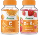Lifeable Vitamin C 750mg + Vitamin D3 + Vitamin K2, Gummies Bundle - Great Tasting, Vitamin Supplement, Gluten Free, GMO Free, Chewable Gummy