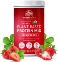 Fraise - Poudre de protéines à base végétale, mélange de protéines, poudre de protéines avec vitamines et minéraux, 20g de protéines et profil complet d'acide amino, poudre de protéines végétalienne