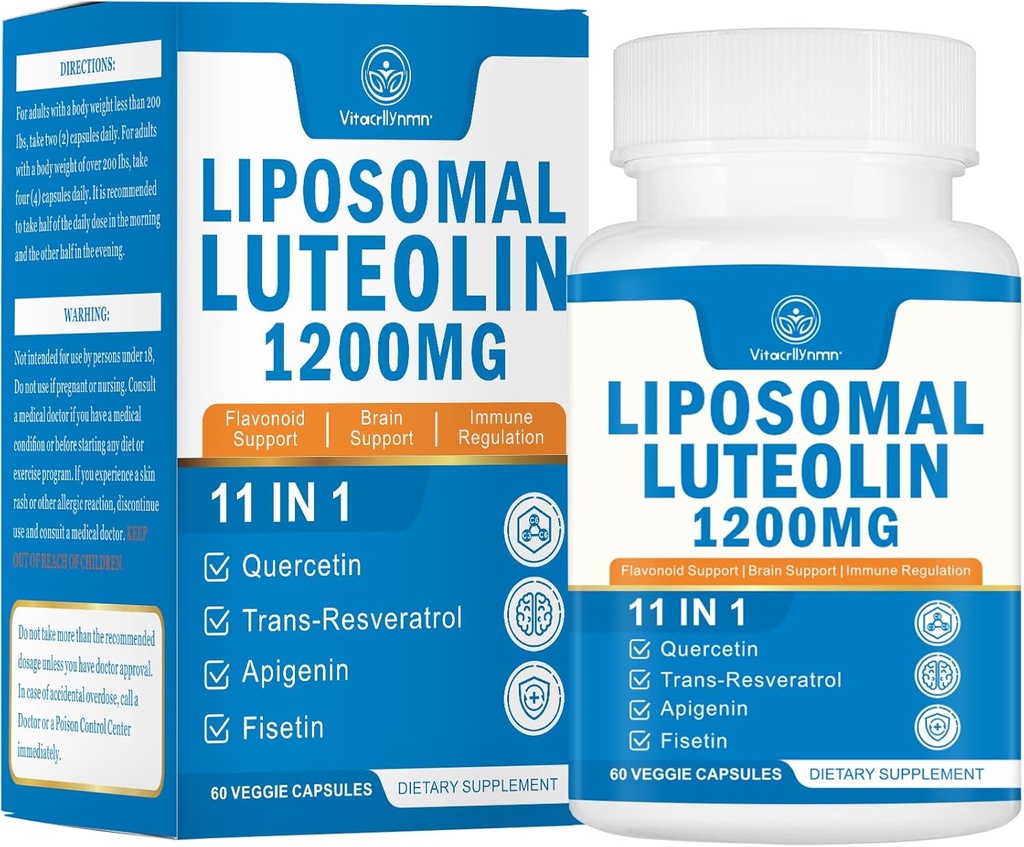 1200MG Luteolin Liposomale Supplément - Absorption maximale, Boost antioxydant pour le cerveau 60 Capsules