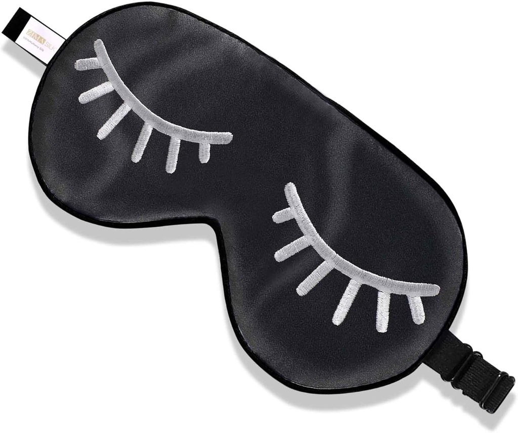 ZIMASILK Masque de Sommeil 100% Naturel en Soie Blindfold,Ajustable Super-Smooth Masque d'oeil doux pour dormir avec un sac (Eyelashes)