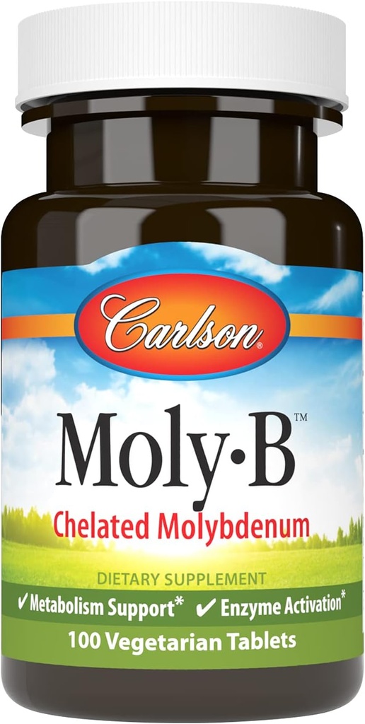 Carlson - Moly-B, Molybdène chélaté, support du métabolisme, activation enzymatique, 100 comprimés végétariens