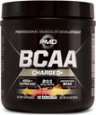 PMD Sports BCAA Charged Delicious Amino Acid Drink Mix for Performance and Recovery - Augmenter la fonction musculaire pour l'entraînement et l'énergie quotidienne - Sour Peach Ring (30 portions)