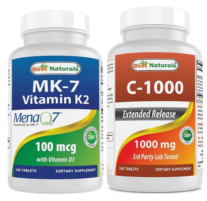 Meilleure vitamine naturelle K2 (MK7) avec D3 et vitamine C 1000 mg