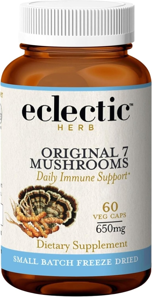Ecelctic Institute Non-OGM Original 7 Champignons, Immune Soutien Mélange de Champignons 60 CT (650 mg)