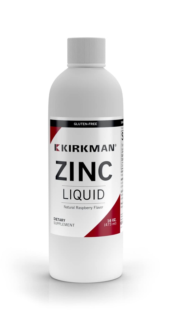 Kirkman – Zinc Liquid – Nouvelle formulation –– 16 oz –– Aromatisé à la framboise naturelle –– Sans allergènes communs