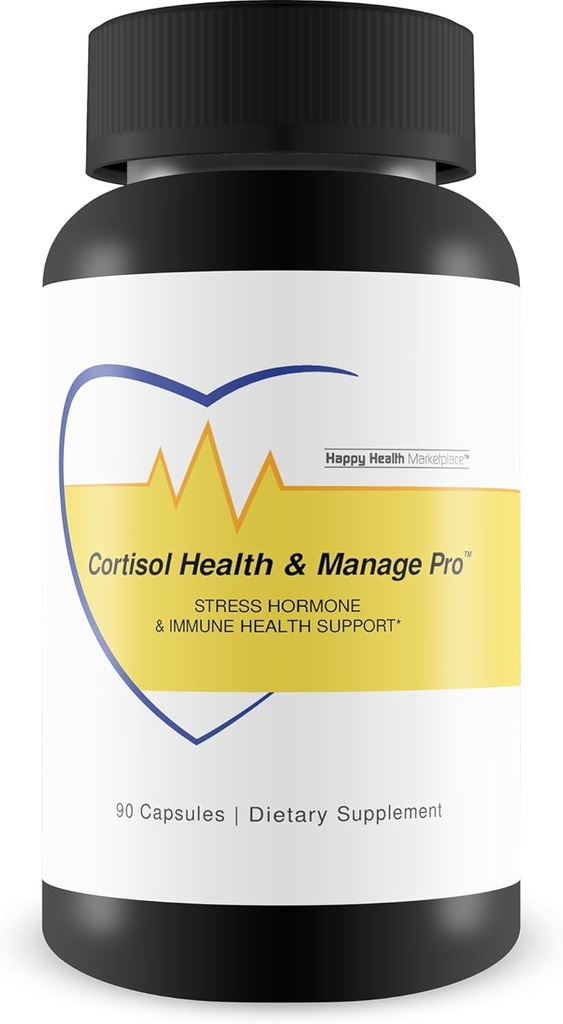 Cortisol Health & Manage Pro - Stress Hormone & Immune Support - Promouvoir des niveaux de cortisol sains et une fonction immunitaire - Vitamine D3, Magnésium, Ginseng, Vitamine C, Zinc - Aide à soulager le stress et l'humeur