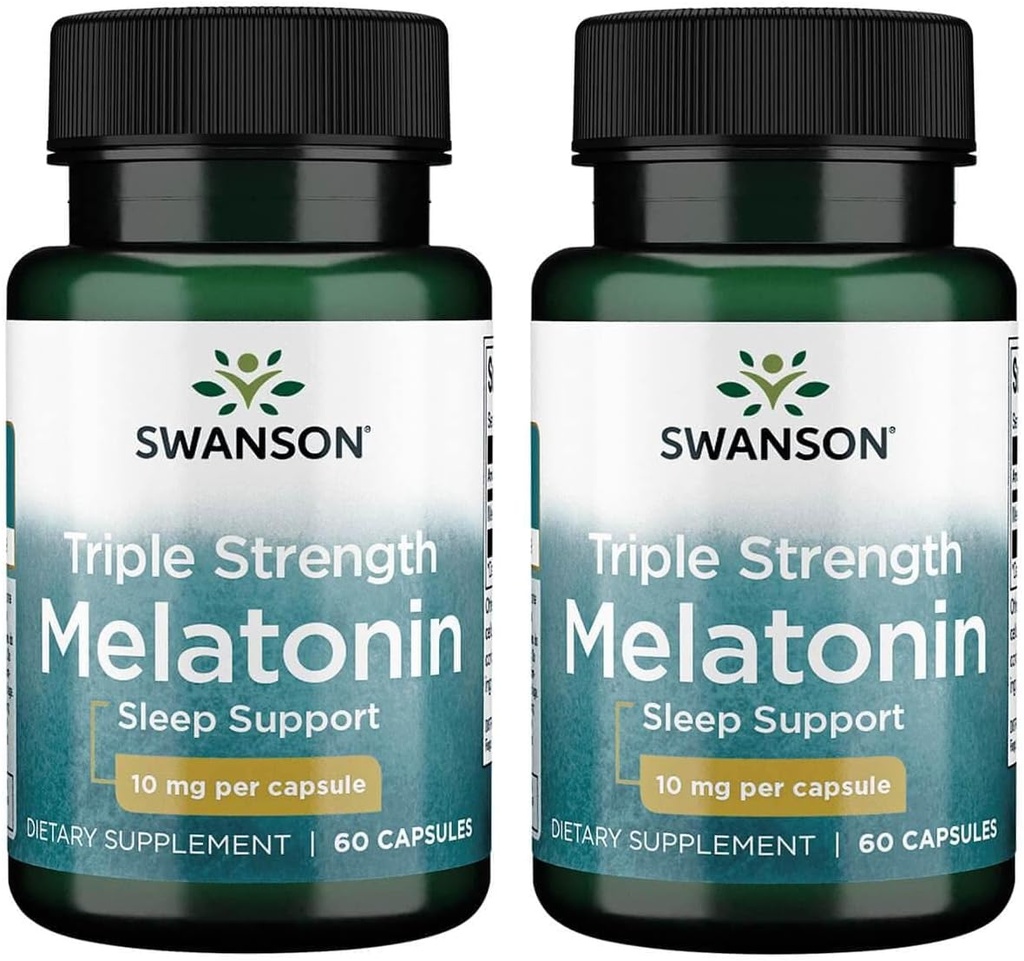 Swanson Mélatonine Triple Strength - Soutien au sommeil naturel pour les cycles de sommeil interrompus - (60 capsules, 10mg chacune) 2 Pack