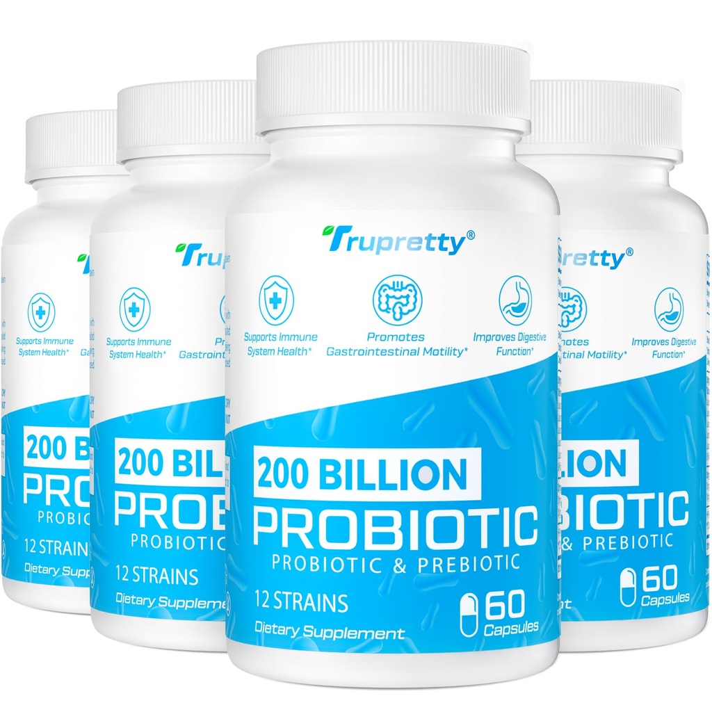200 milliards de Cfus 12 souches probiotiques, avec 3 prébiotiques organiques, probiotiques pour les femmes hommes, supplément quotidien pour immune, Gut, santé digestive, plateau stable, non OGM, 240 capsules (240 jours d'approvisionnement)