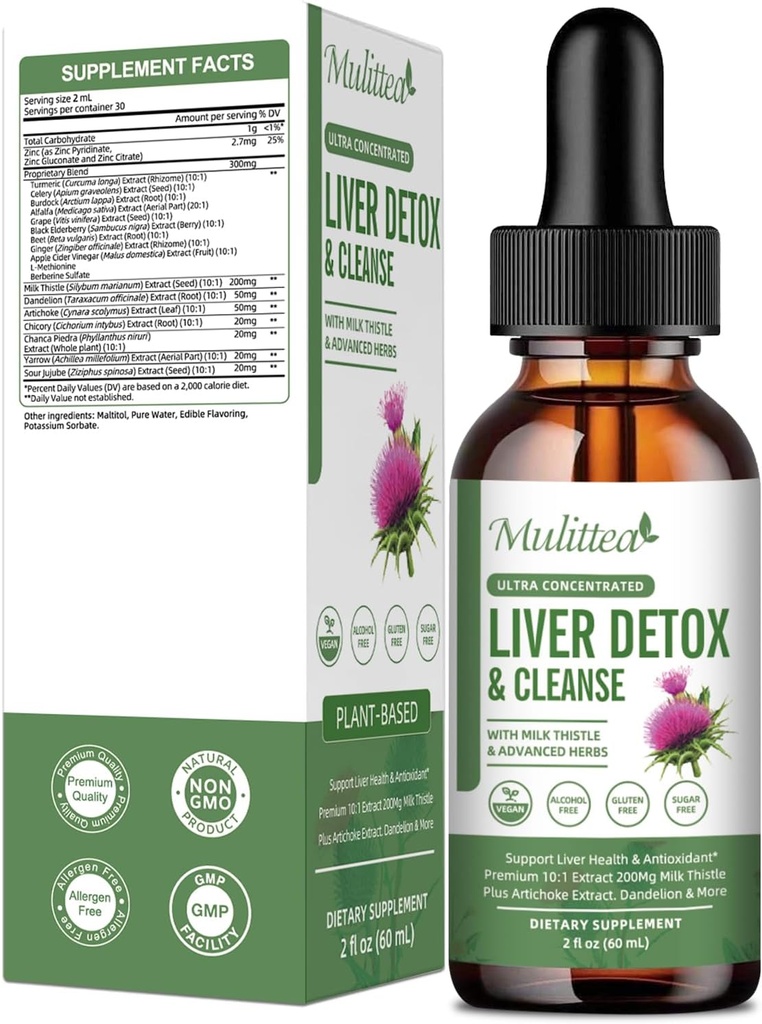 La santé du foie gouttes liquides - soutenir le foie nettoyer la désintoxication et la réparation avec le chardon de lait d'artichaut extrait silymarin, dandelion, curcuma, berbère à renouveler w/21 Potent Herb-Nutrients-60ml
