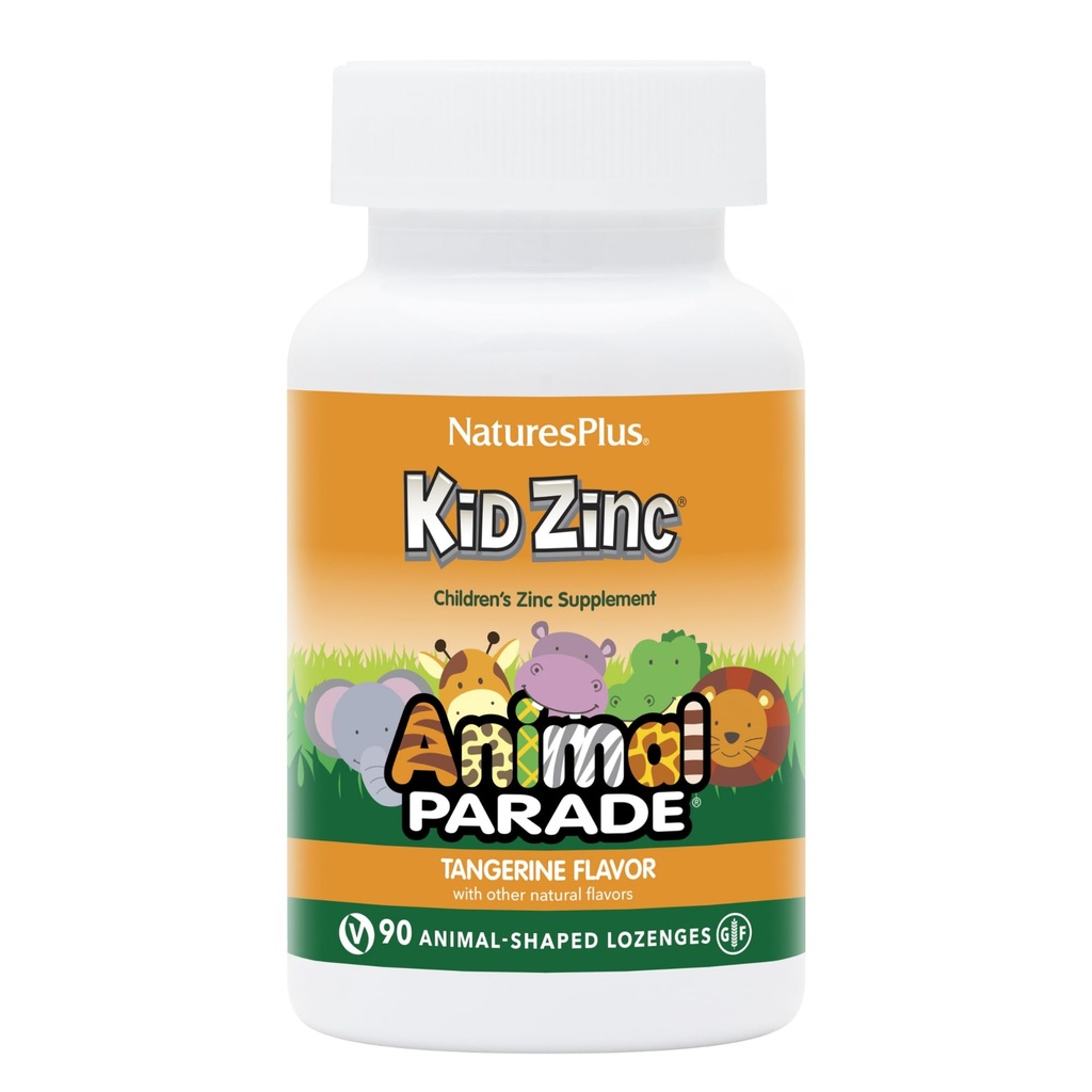 NaturesPlus Animal Parade KidZinc, Tangerine Flavor - 90 Lozanges en forme d'animal - Zinc chélaté biologique - Vegan, sans gluten - 90 portions
