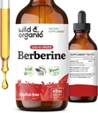 Wild & Bio Berberine gouttes 500mg - Supplément Berberine liquide HCL pour le soutien global - Teinture d'extrait pur - végétalien, alcool et sans sucre - 4 fl oz