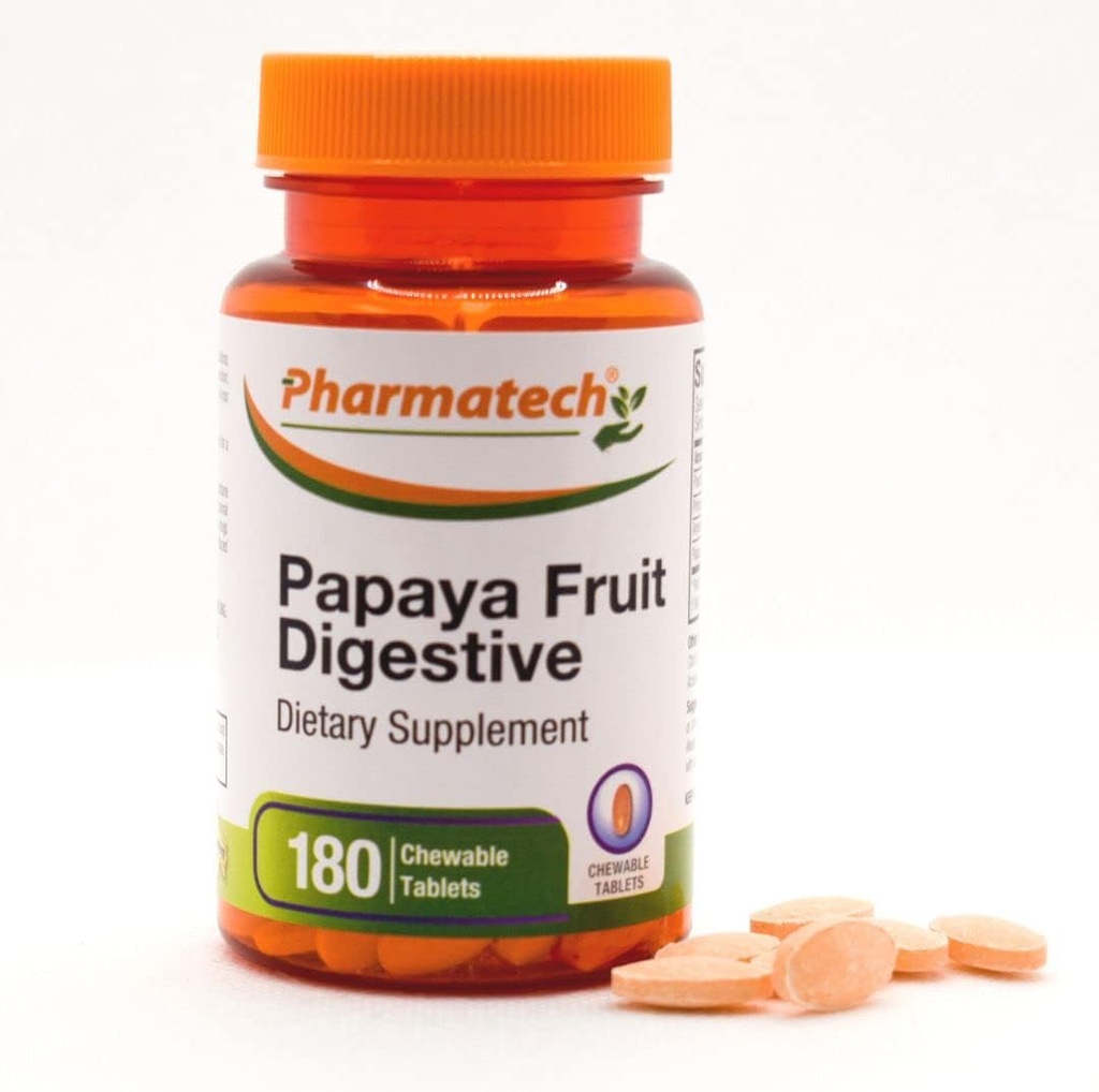 Papaya Fruit Digestive, Améliorez la digestion, Saveur savoureux, Supplément enzymatique, pour Bloaging et Constipation, Gas Relief, 180 comprimés à croquer