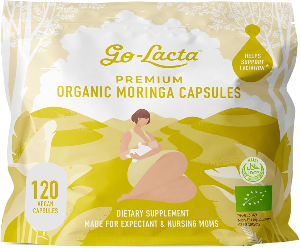 Go-Lacta® Capsules 100% Moringa Organiques pour mamans allaitantes, 120 Capsules