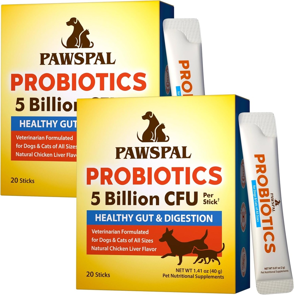 Probiotiques pour les chiens et les chats, 5 Million UFC, Vétérinaire Formulé, Digestion et santé immunitaire, Gut Flora Balance, Tous les Probiotiques naturels en poudre, Poulet foie saveur, 40 bâtons