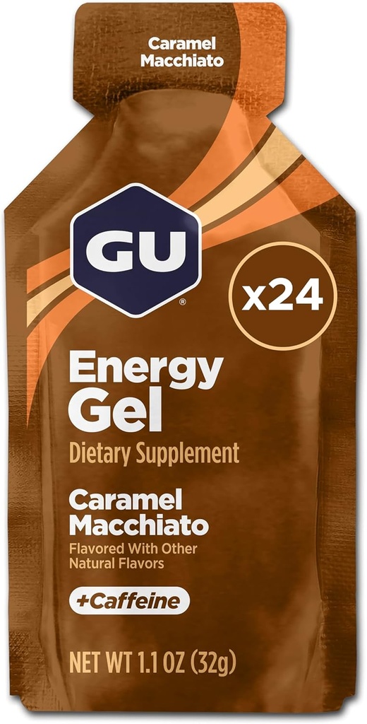 GU Energy Original Sports Nutrition Energy Gel, Caramel Macchiato, 24 Count Box