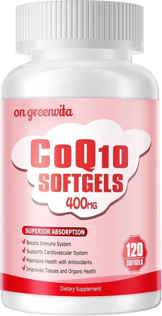 CoQ10-400mg-Softgels avec PQQ, BioPerine et Omega-3, Coenzyme Q10(Ubiquinone) Supplément pour haute absorption, puissant antioxydant, support coeur et production d'énergie, 120 portions