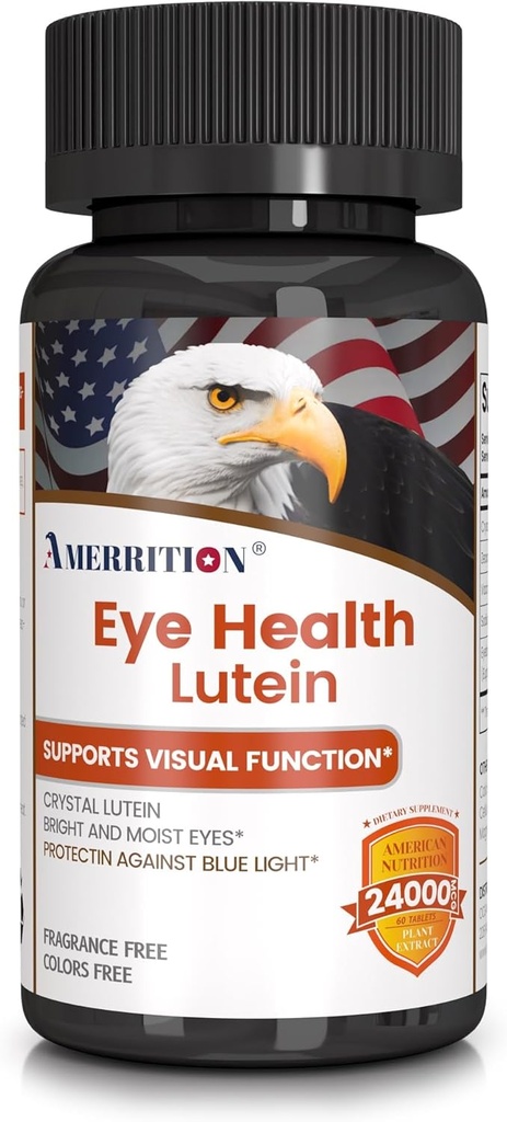 Supplément avancé pour la santé des yeux de lutéine - Enhanced with Zeaxanthin, supporte la vision et la santé des yeux - Non-OGM et sans gluten - Comprimés de vitamines des yeux naturels - 60ct