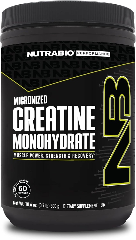 NutraBio Pure Micronized Creatine Monohydrate Supplément en poudre, non aromatisé, (300 g) - Supporte l'énergie musculaire en vrac, la récupération et la force - HPLC Tested Creatine Supplément en poudre pour hommes et femmes