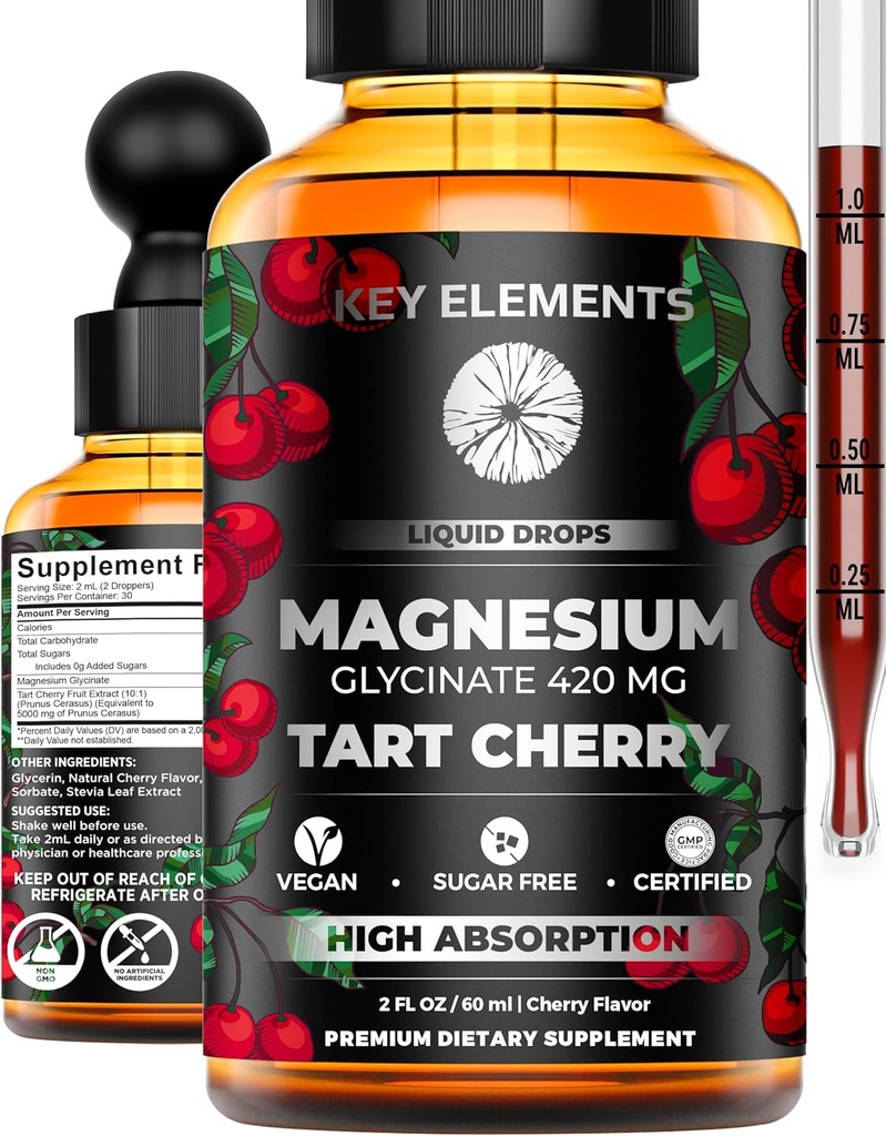 Magnésium liquide Glycinate 420 Mg avec extrait de cerise de tart naturel