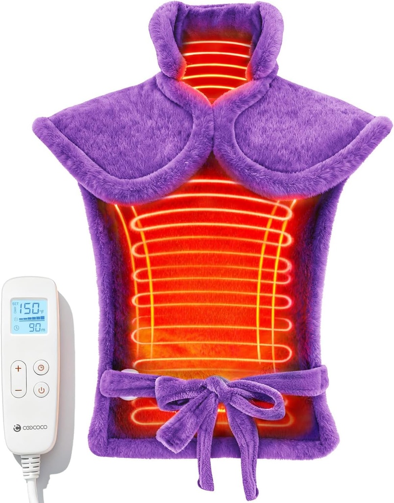CooCoCo Pads de chauffage de dos pour femmes grand-mère, FSA Pad de chaleur admissible pour le soulagement de la douleur du dos, cafet de chaleur mignon avec 6 niveaux de chaleur, Cadeaux de Noël pour maman femme sa grand-mère, certifié ETL, violet