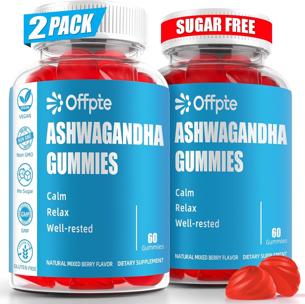 Ashwagandha Gummies sans sucre pour les femmes hommes, haute puissance Ashwagandha Suppléments d'extrait de racine avec L-Theanine GABA Camomile Turmeric Vitamine D3 B12 pour le stress adultes végétalien (Berry mixte)