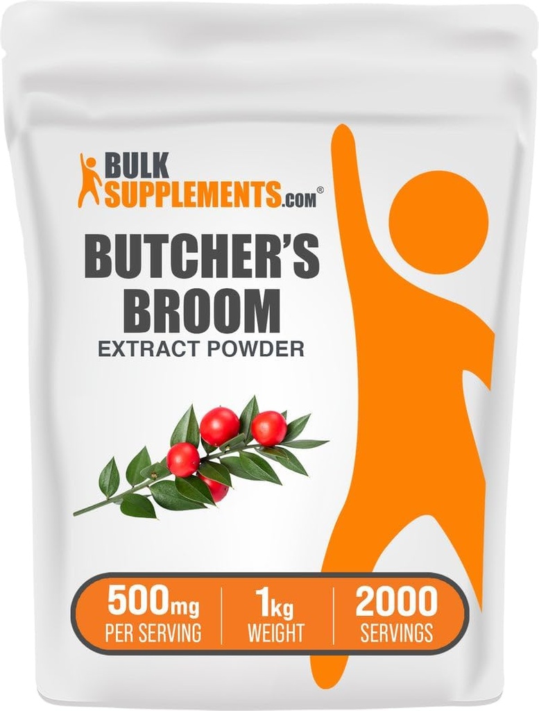 BulkSupplements.com Poudre d'extrait de bouillie de boucherie - bouillie de boucherie, supplément à base de plantes - végétalien et sans gluten, 500mg par portion, 1kg (2,2 lbs) (paquet de 1)