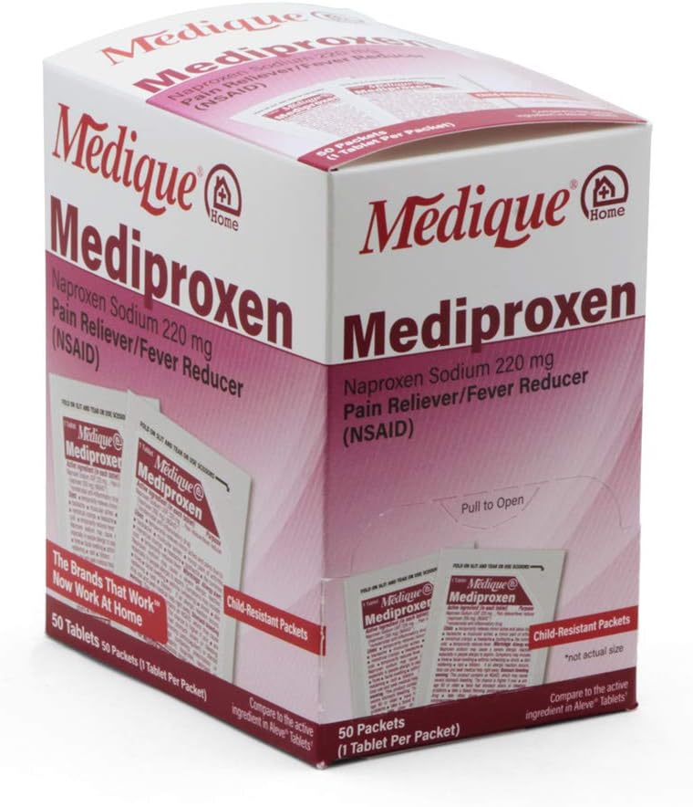 Médicament @ Accueil Médiproxen Comparer Ingrédient actif à Aleve 50 x 1 (Emballage résistant aux enfants), Blanc (73750)