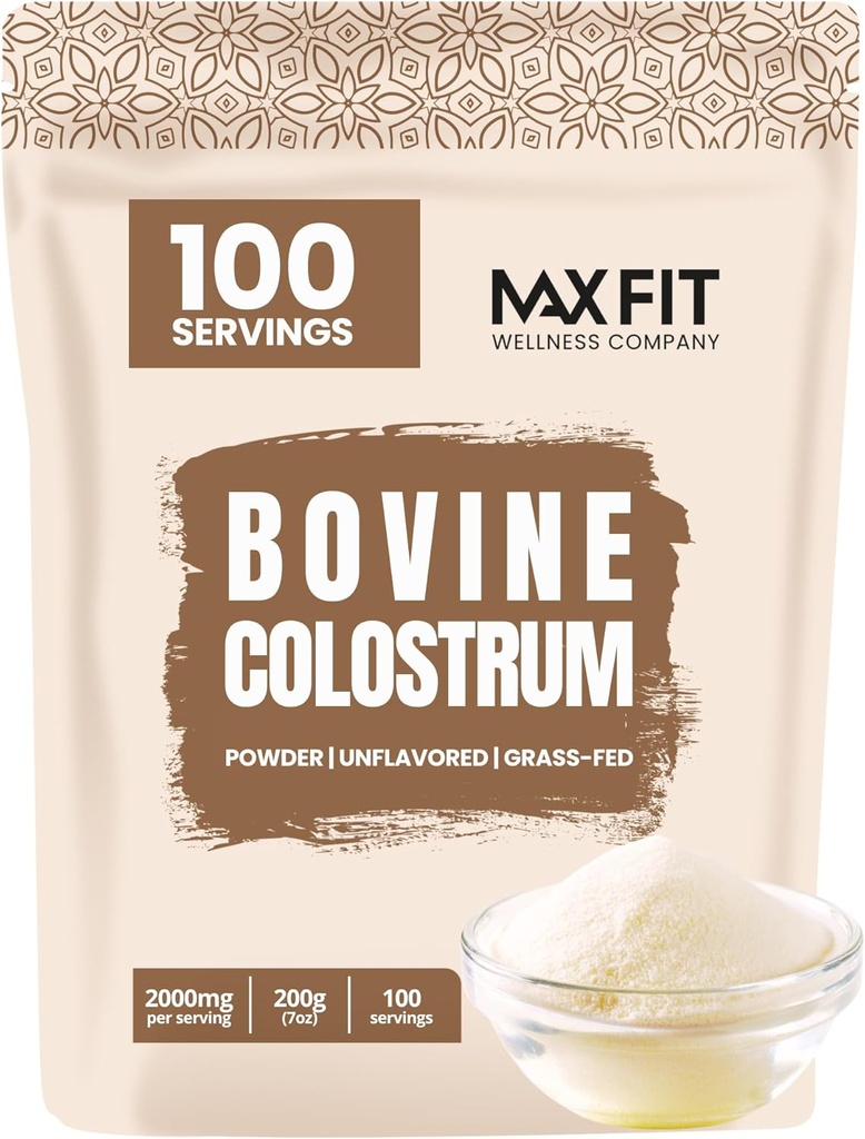 Colostrum Powder Supplement, Bovine Colostrum Powder, Powerful First Milk | Concentrated Easy to Mix Grass-Fed Gut Health Bloating Immunity Support Skin Hair 100 Servings (200g/7oz)