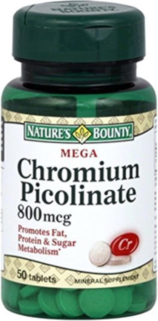 Nature's Bounty Mega Chromium Picolinate 800 mcg tablets 50 ea (Pack of 2)