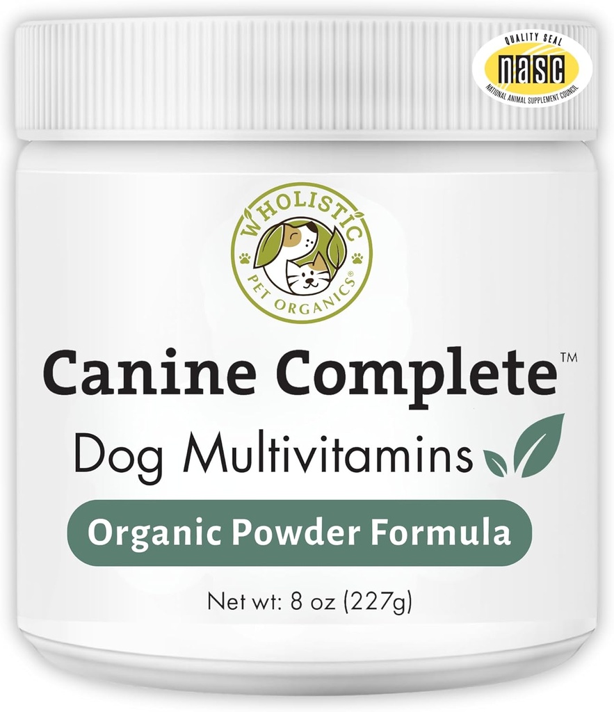 Wholistic Pet Organics Canine Complete - Poudre de multivitamines pour chien - 8 Oz - Vitamines et suppléments quotidiens pour chien pour aliments maison - Système immunitaire, peau, manteau et santé générale - Petite et grande race