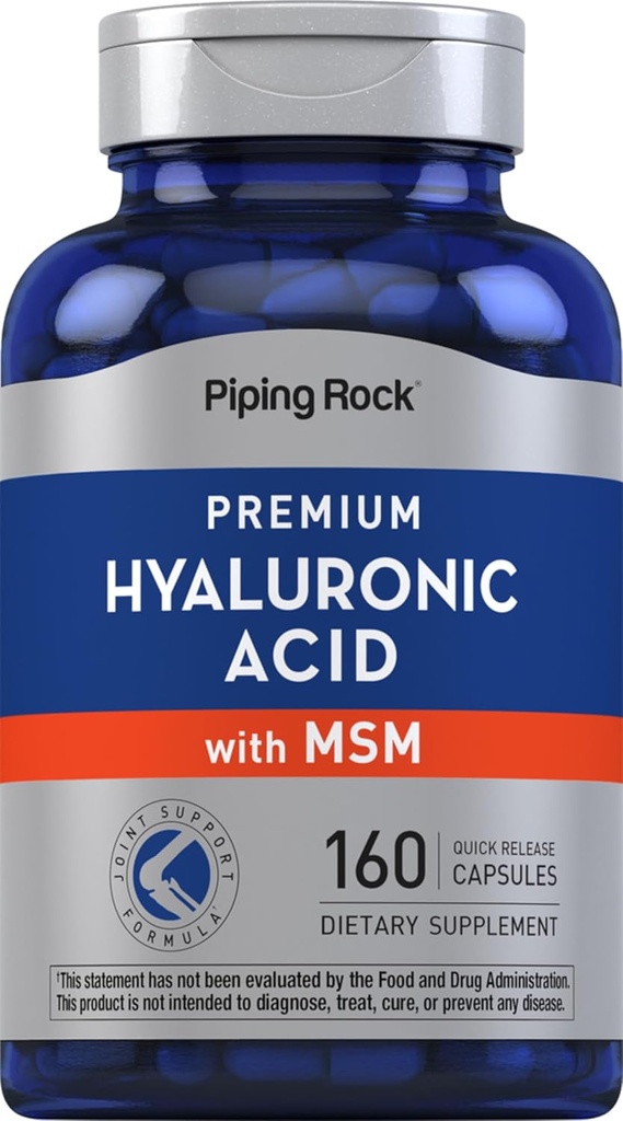 Piping Rock supplément à l'acide hyaluronique de 100mg de 160 capsules avec MSM pour les femmes et les hommes