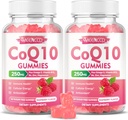 CoQ10 Gummies sans sucre 250mg, Coenzyme Q10 Suppléments Plus Oméga-3, Vitamine B6 & Zinc, Supplément CoQ10 haute absorption pour l'énergie cellulaire et le soutien antioxydant, Arôme framboise, Vegan 120Cts