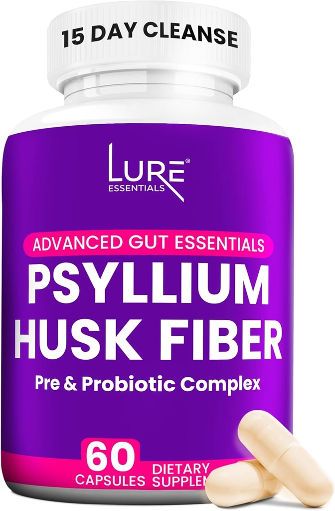 Lure Essentials Capsules de Psyllium Husk pour Colon Cleanse - Fibre prébiotique et probiotique