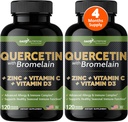 Gade Nutrition Quercetin avec Vitamine C et Zinc - Quercetin 500mg - Quercetin avec Bromelain - Zinc Quercetin - Suppléments Quercetin + Vitamine D3 (non-OGM, sans gluten, végétalien) - Approvisionnement de 4 mois
