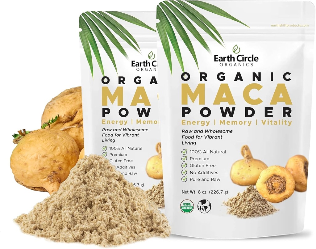Earth Circle Organics Yellow Maca Root Powder, Natural Superfood, aide avec l'énergie, le poids et la fertilité des femmes - Vegan - 8 Once (Pack de 2)