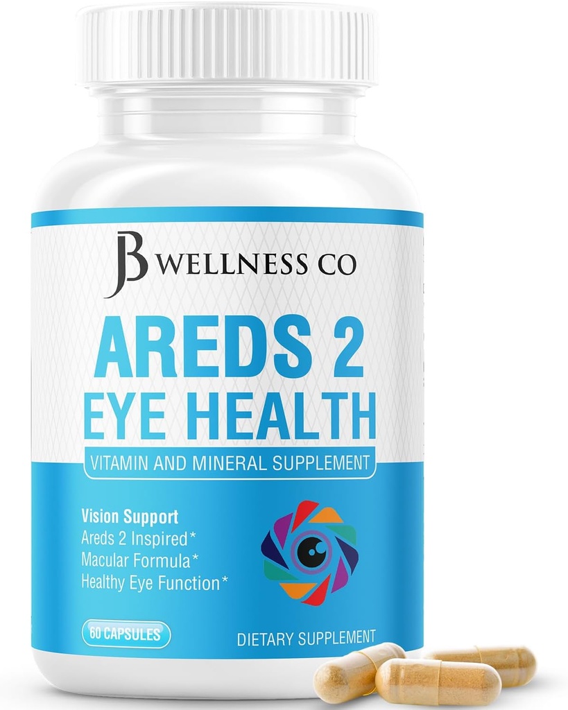 JB Wellness AREDS 2 Vitamine oculaire et supplément minéral, contient de la lutéine, de la vitamine C, de la zéaxanthine, du zinc et de la vitamine.