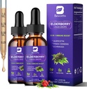 2 pack Sirop de baies aînées, gouttes de baies aînées noires avec Quercetin, Panax Ginseng, vitamine C et zinc, Sambucus Sirop de baie aînée liquide pour le soutien immunitaire, végétalien, non-OGM et sans gluten