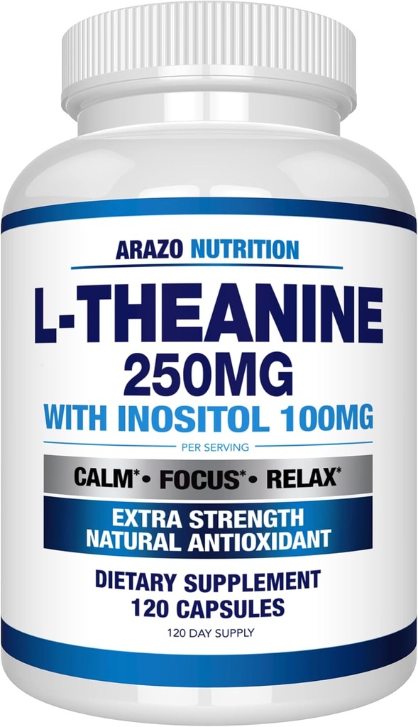 Arazo Nutrition L-Theanine 250mg (Extra Strength) avec Inositol 100mg, 120 Capsules Végétarienne