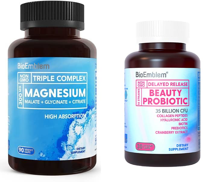BioEmblem Women's Triple Magnésium Complexe Beauté Probiotiques - Assortiment de 120 pièces - Sans arôme