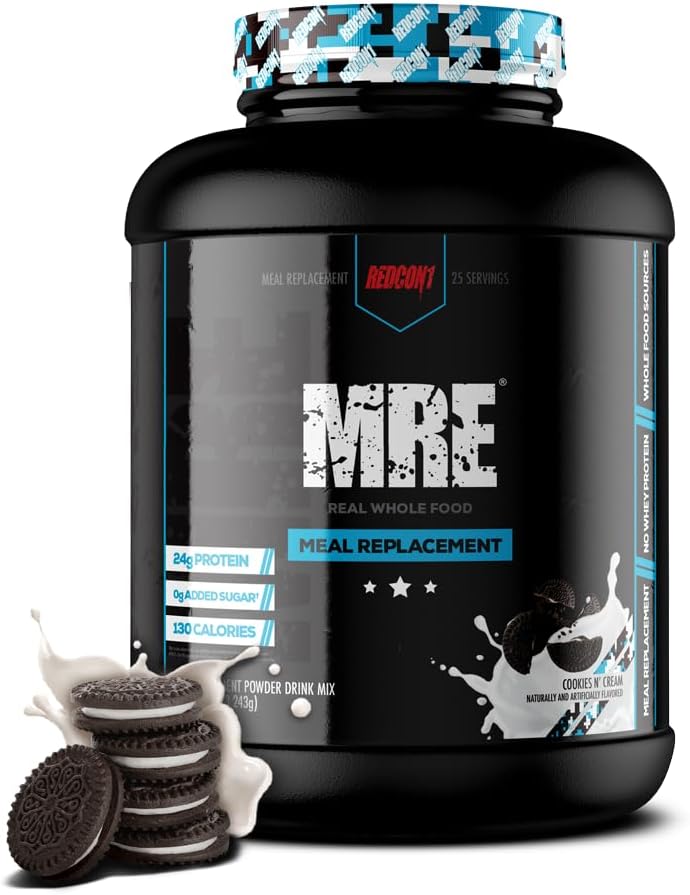 REDCON1 MRE poudre de protéines, biscuits N' crème - mélange de protéines de remplacement de repas fait avec l'huile MCT et des aliments entiers - protéines avec ingrédients naturels pour aider à la récupération musculaire (25 portions)