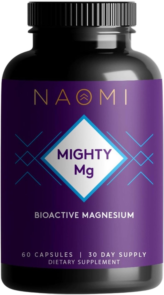 NAOMI Mighty Mg Magnésium Glycinate & Malate Complex 360mg, Formule d'absorption élevée, Magnésium élémentaire soutient la santé cardiaque, les os forts, mieux dormir, sans gluten, non-OGM, végétalien, 60 capsules de légumes