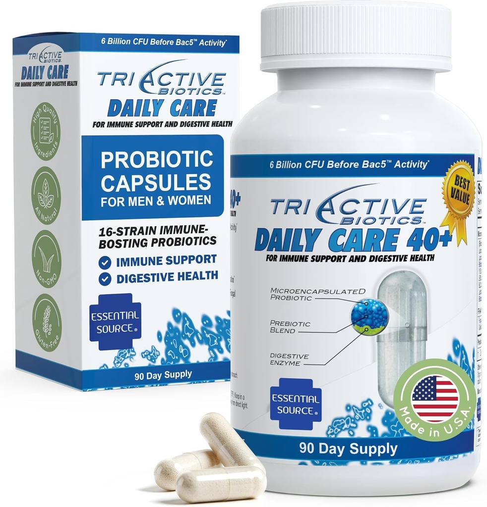 TriActive Biotics Daily Care - Probiotiques pour les femmes et les hommes, mélange prébiotique avec 6 milliards CFU - Probiotiques pour la santé digestive - Soutien Gut Health, défense immunitaire - 90 capsules