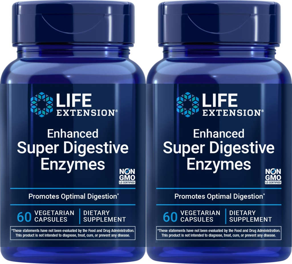 Extension de vie Super enzymes digestives améliorées, 60 capsules végétariennes (paquet de 2)